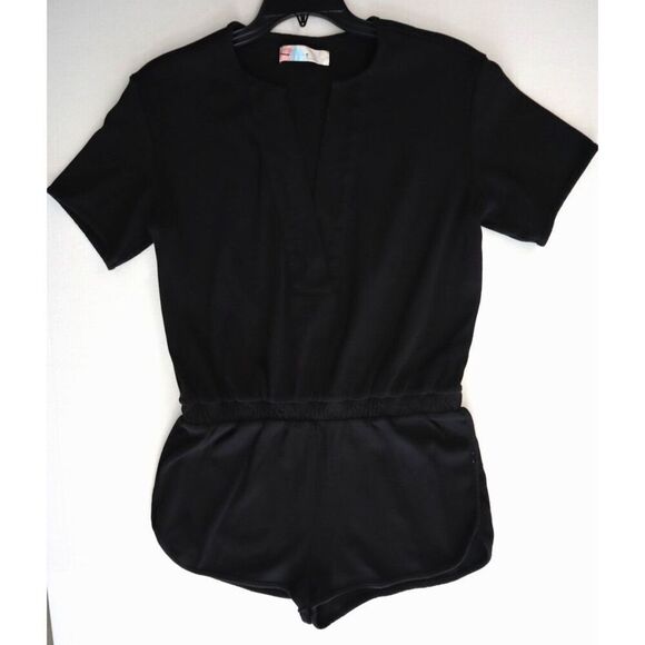 Free People Beach OB1999009 Women's Sz Medium Black Cotton S/S Romper - Picture 7 of 8